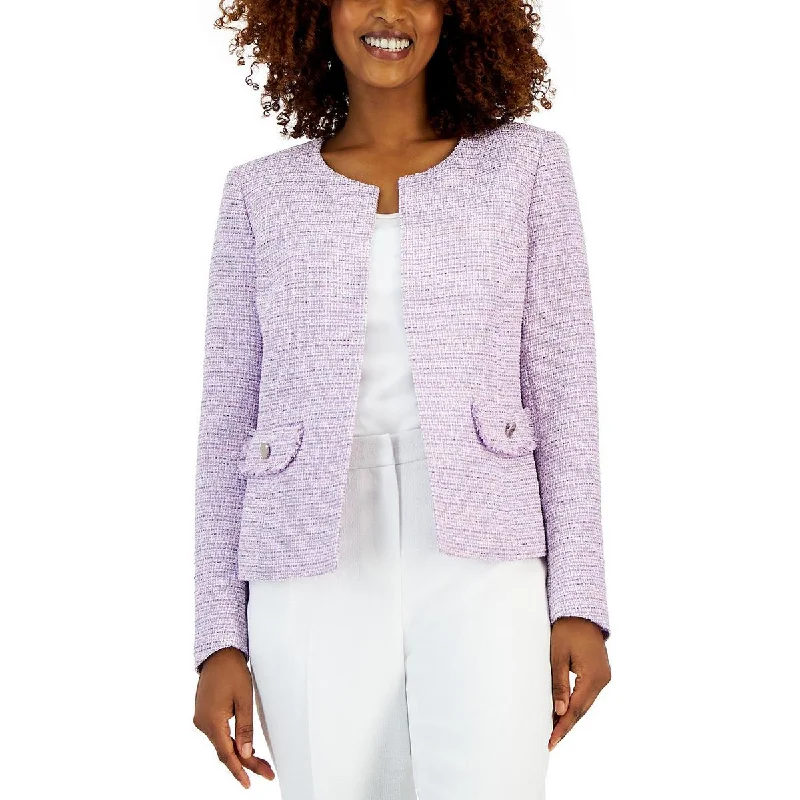 Kasper Womens Tweed Long Sleeves Collarless Blazer