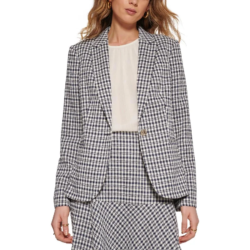 Tommy Hilfiger Womens Plaid Collar One-Button Blazer