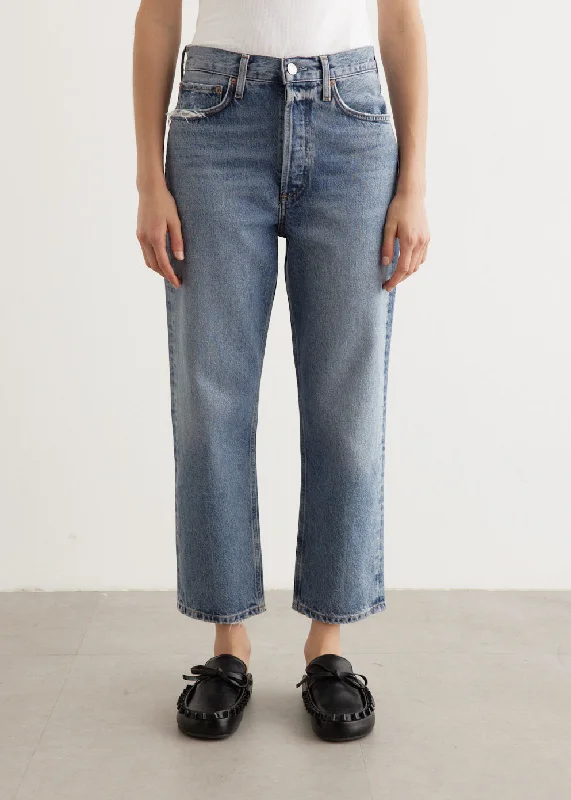 90's Crop Mid Rise Loose Straight Jeans