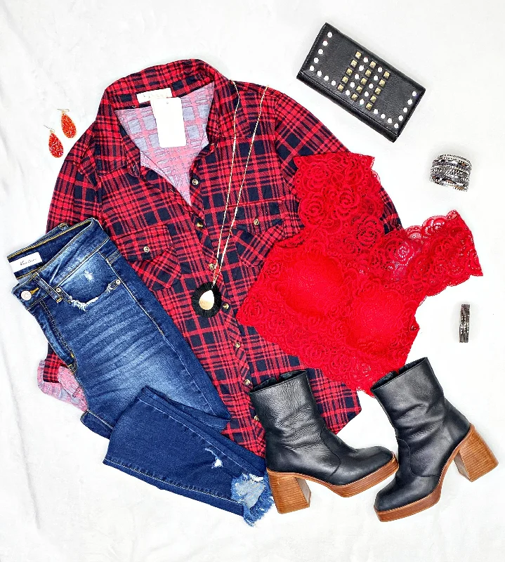 Penny Plaid Flannel Top - Red/Black