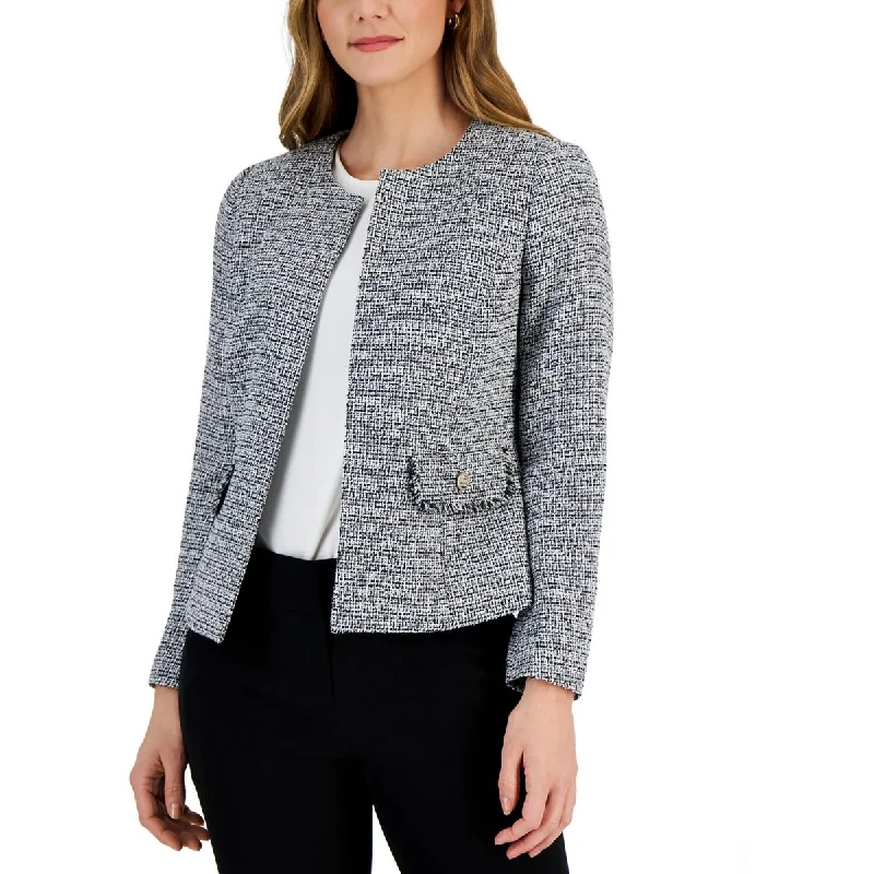 Kasper Womens Plus Two Tone Work Wear Open-Front Blazer