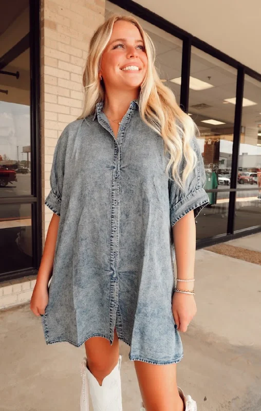 Button Down Washed Shirt Dress