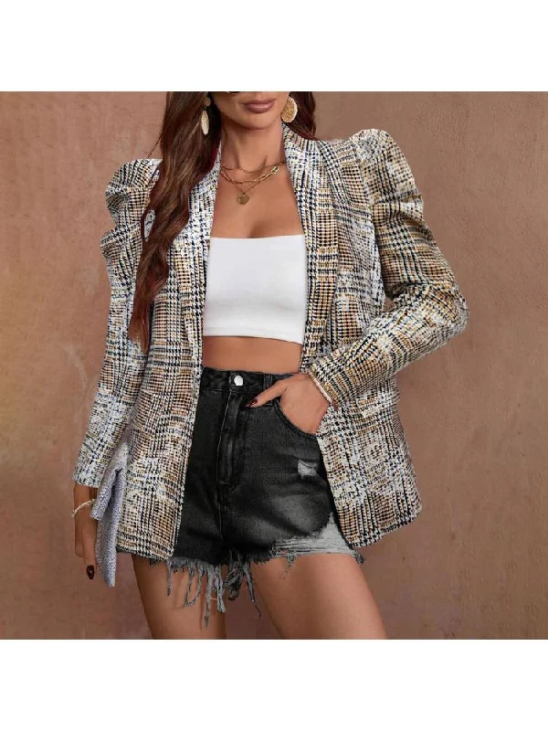 Contrast Color Houndstooth Baggy Blazers