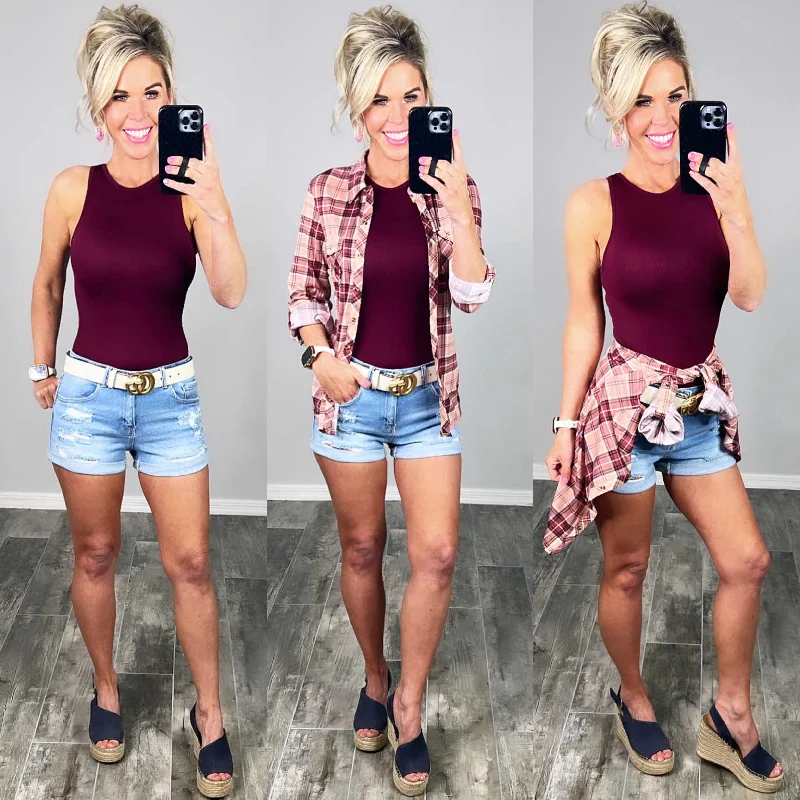 Penny Plaid Flannel Top - Rose/Plum