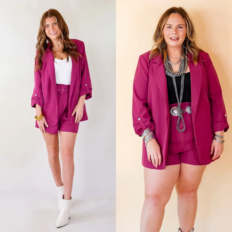 Fine Like Wine 3/4 Sleeve Blazer in Magenta