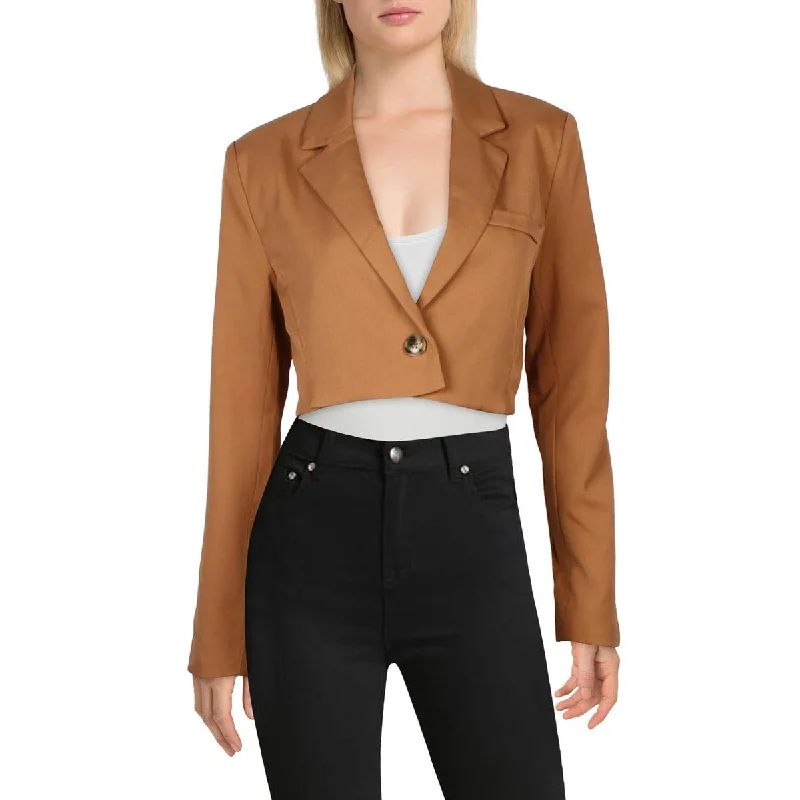 Aqua Womens Cropped Notch Collar One-Button Blazer