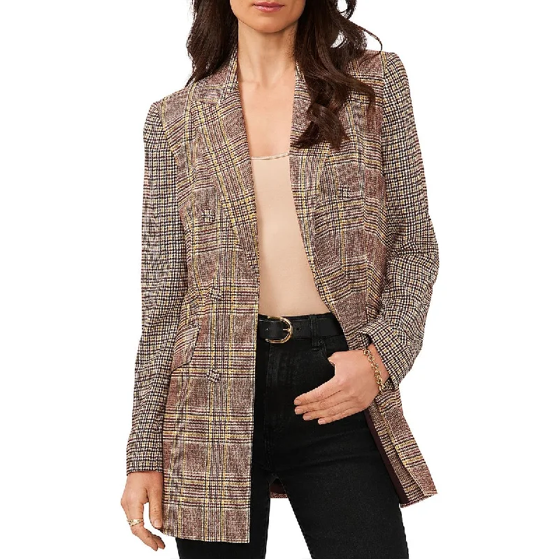 Vince Camuto Womens Plaid Office Double-Breasted Blazer