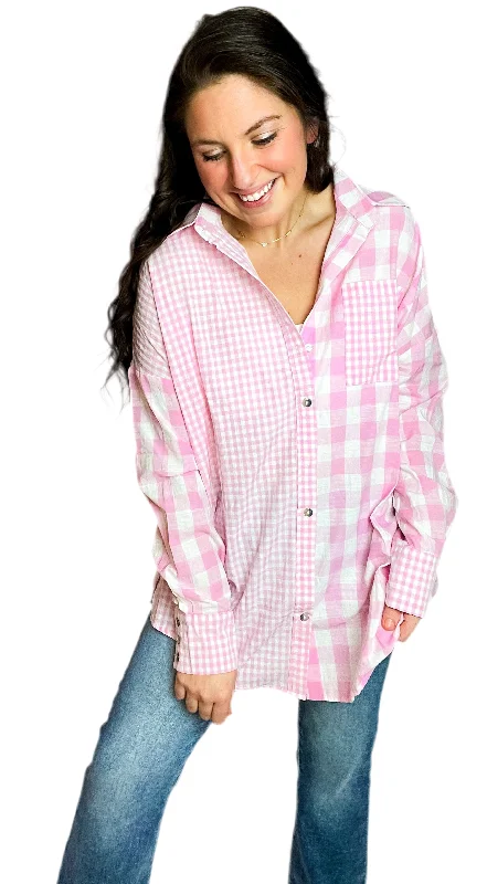 Pink Colorblock Checkered Shirt