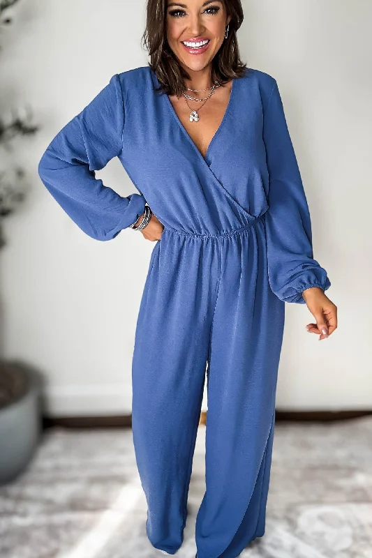 Lead Me Blue Airflow Surplice Jumpsuit