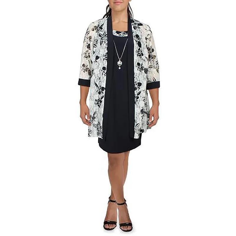 R&M Richards Womens Plus Mesh Floral Duster Blazer