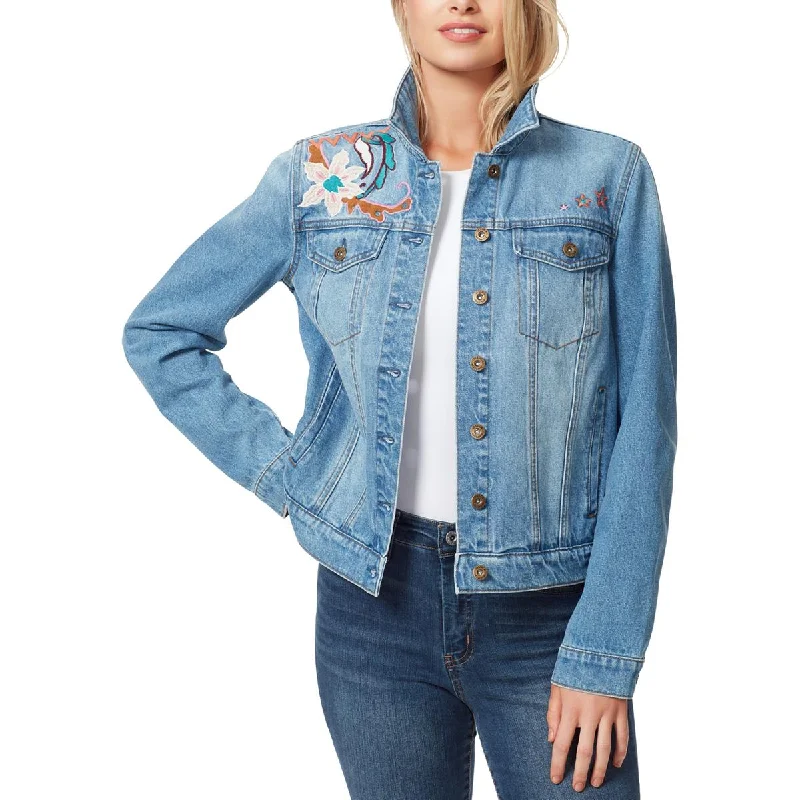 Jessica Simpson Womens Reagan Relaxed Distressed Denim Jacket