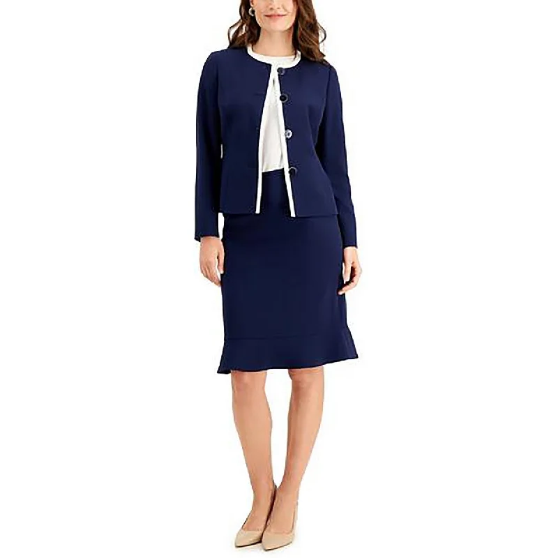 Le Suit Womens Contrast Trim Business Collarless Blazer