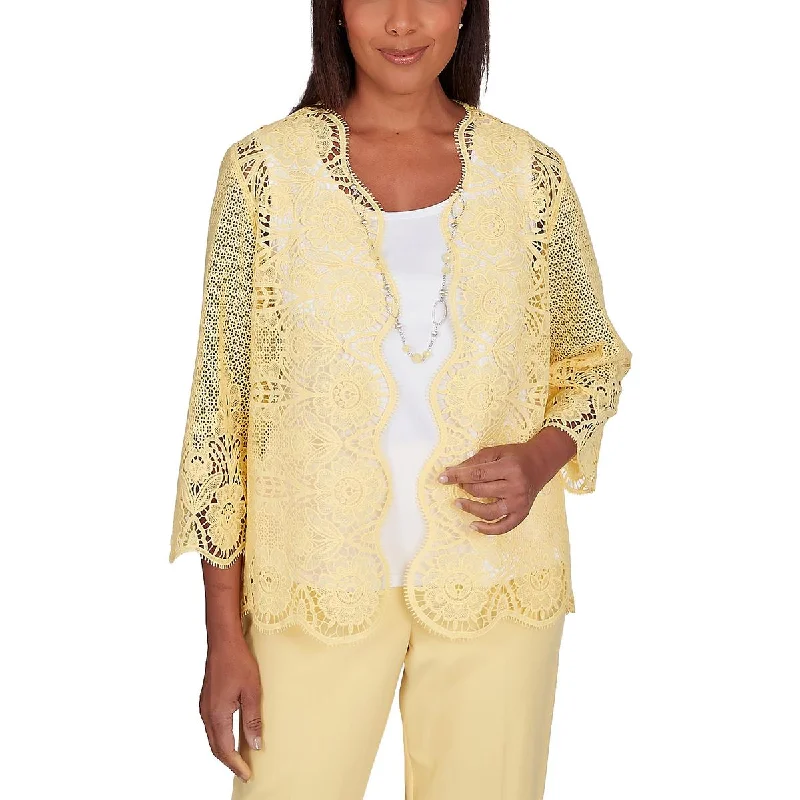 Alfred Dunner Womens Petites Lace Collareless Open-Front Blazer