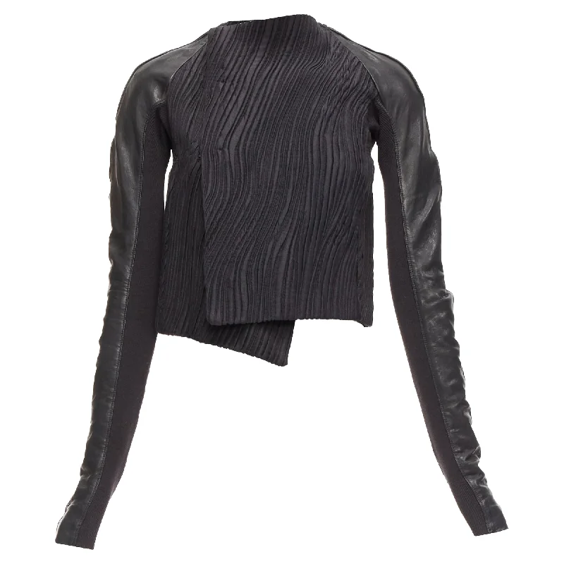 Rick Owens leather sleeves textu quilted silk wrap jacket