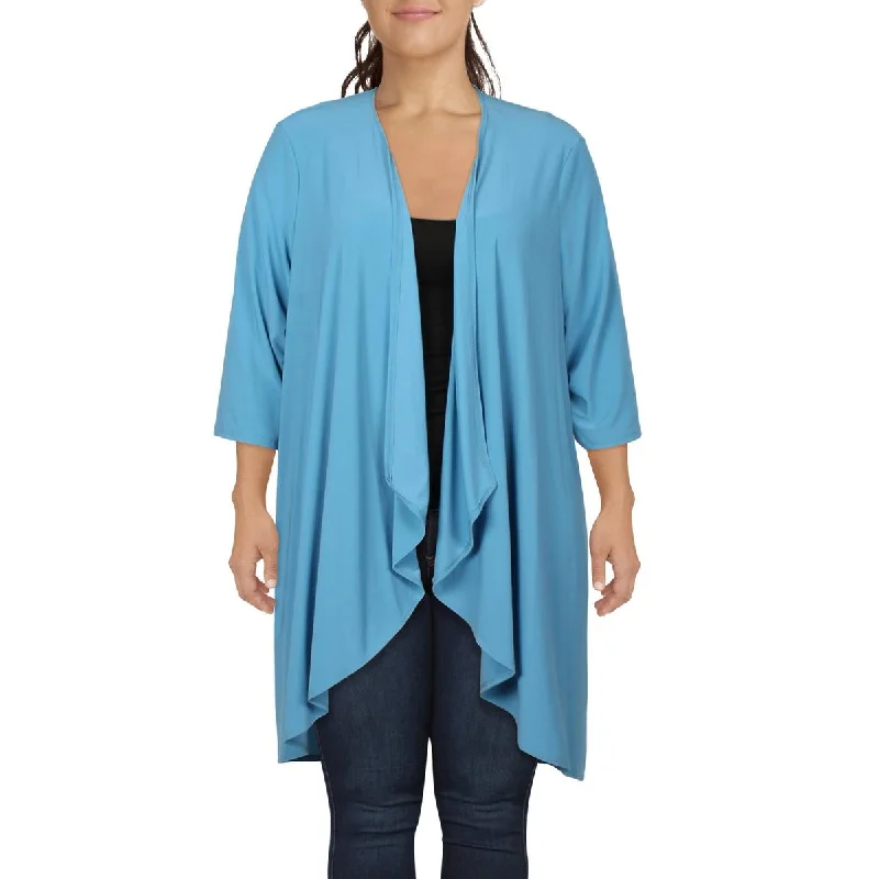 R&M Richards Womens Plus Open Front Drapey Duster Blazer