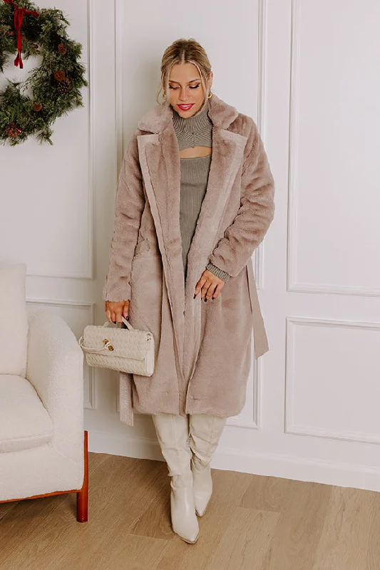 Warm Embrace Plush Coat In Taupe