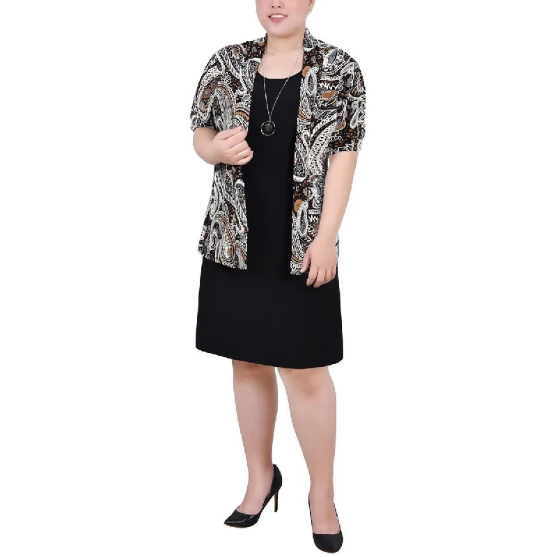 NY Collection Womens Plus Printed Short Sleeves Duster Blazer