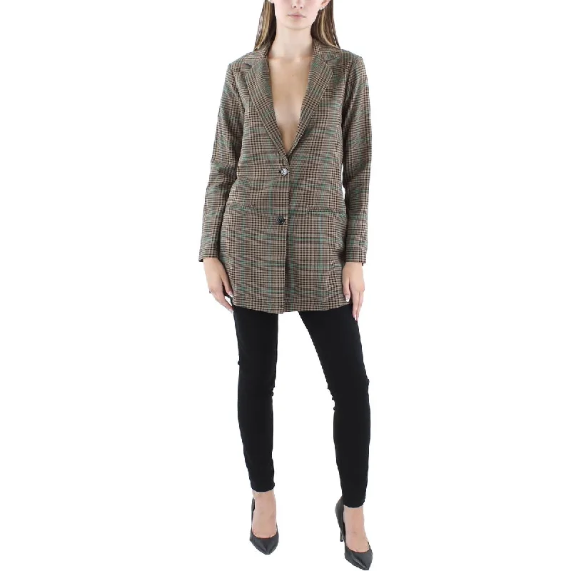 City Studios Womens Juniors Plaid Midi Two-Button Blazer