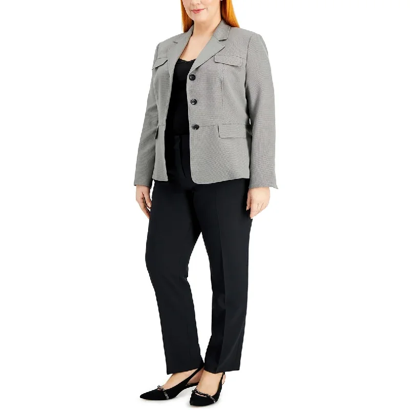 Le Suit Womens Plus Herringbone Business Two-Button Blazer