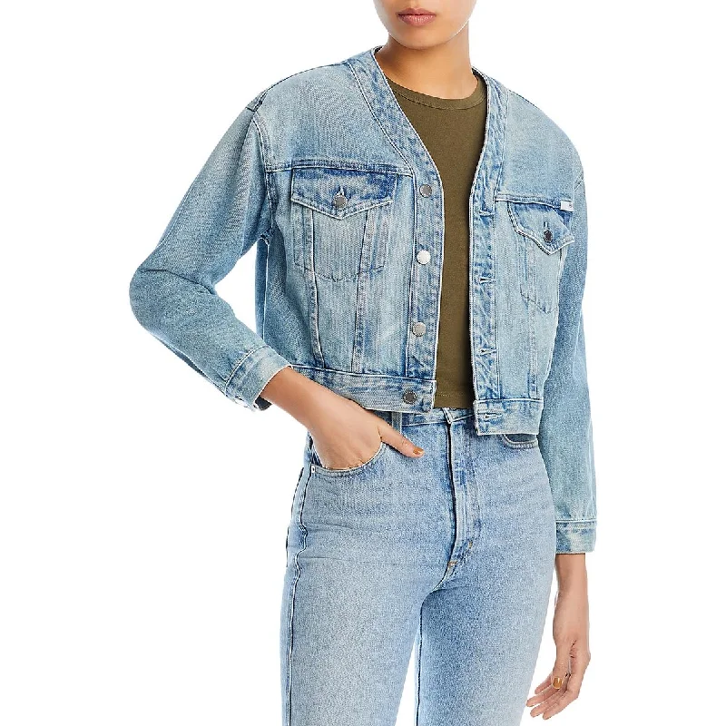 Adriano Goldschmied Womens Collarless Cropped Denim Jacket