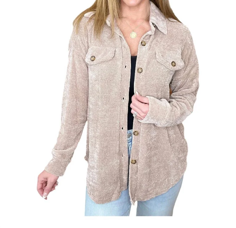 Warm Hearted Chenille Shacket In Mocha!