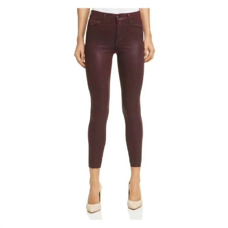 Coated High Raise Skinny Ankle Jeans In Red