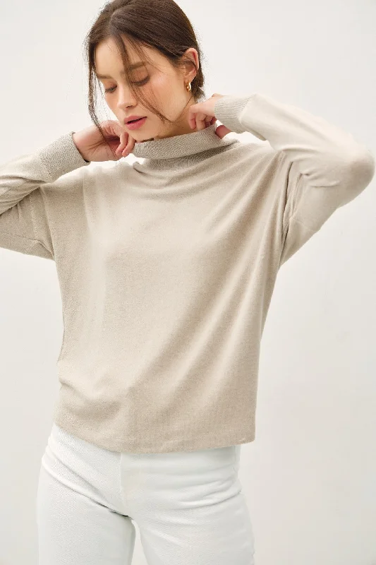 Soft Relaxed Fit Mock Neck Knit Top