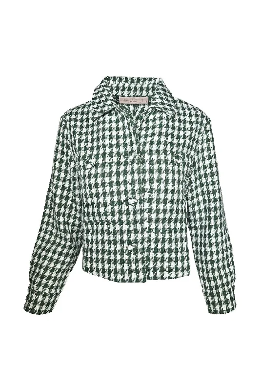 Women’S Geometric Tweed Cropped Jacket In Green/ivory