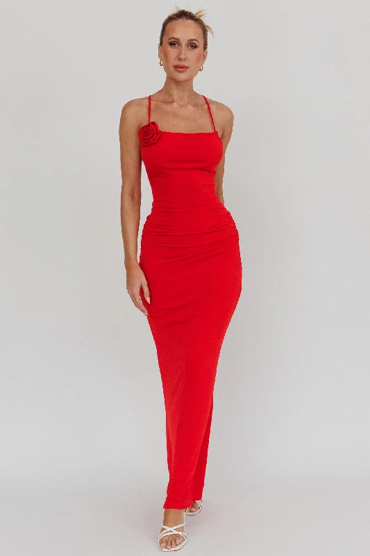 Ignite Rosette Backless Maxi Dress Cherry