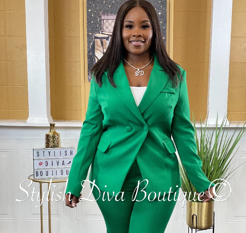 Suited Up Double Breasted Blazer (Dark Green)