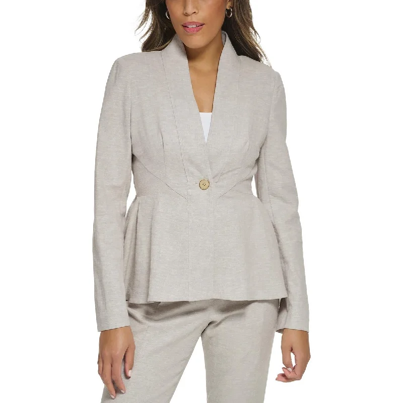 Donna Karan Womens Spring Fling Peplum Linen One-Button Blazer