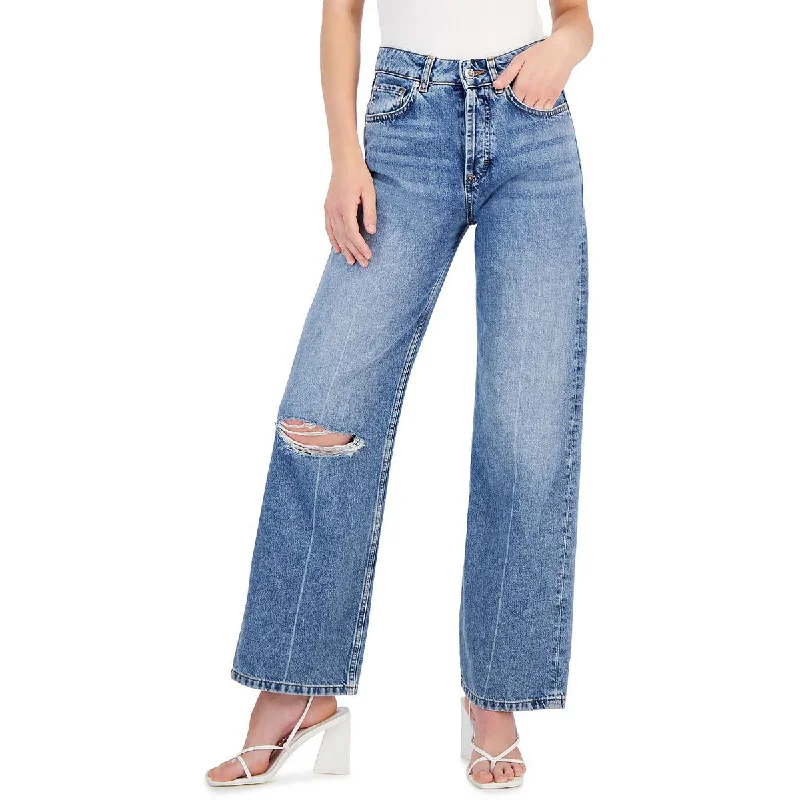 937 Womens High Rise Distressed Wide Leg Jeans