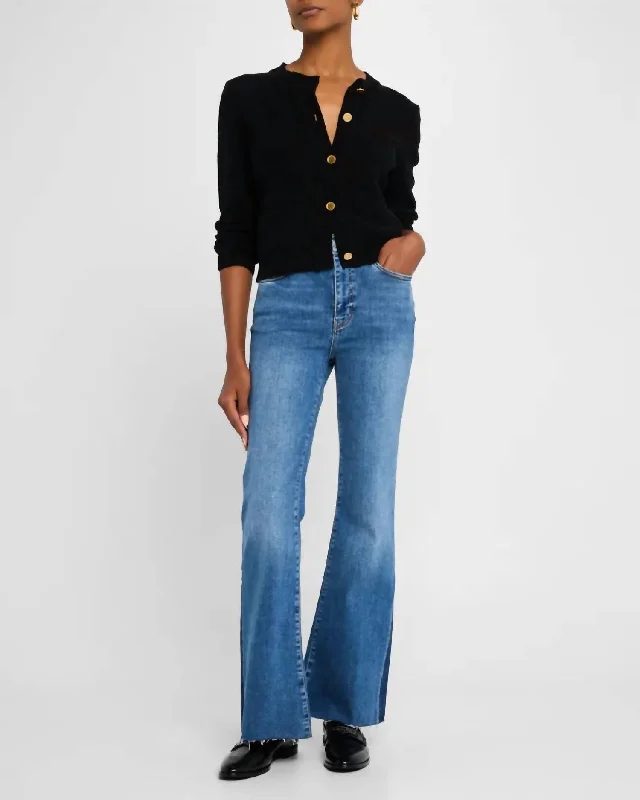 Le Easy Flare Raw Fray Outseam Insert Jeans In Mermaid