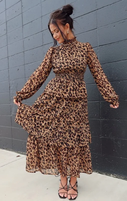 Leopard Print Tiered Ruffle Dress