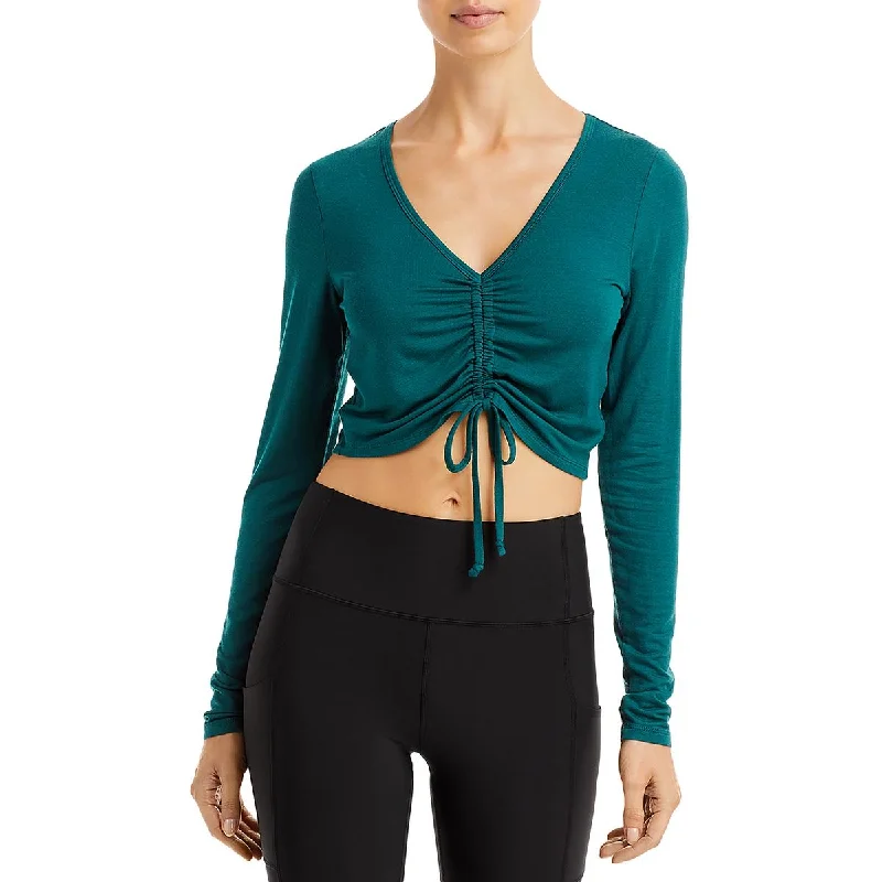 Aqua Womens Ruched Active Crop Top