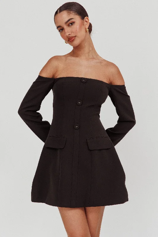 Cherry Wine Off Shoulder Mini Dress Black