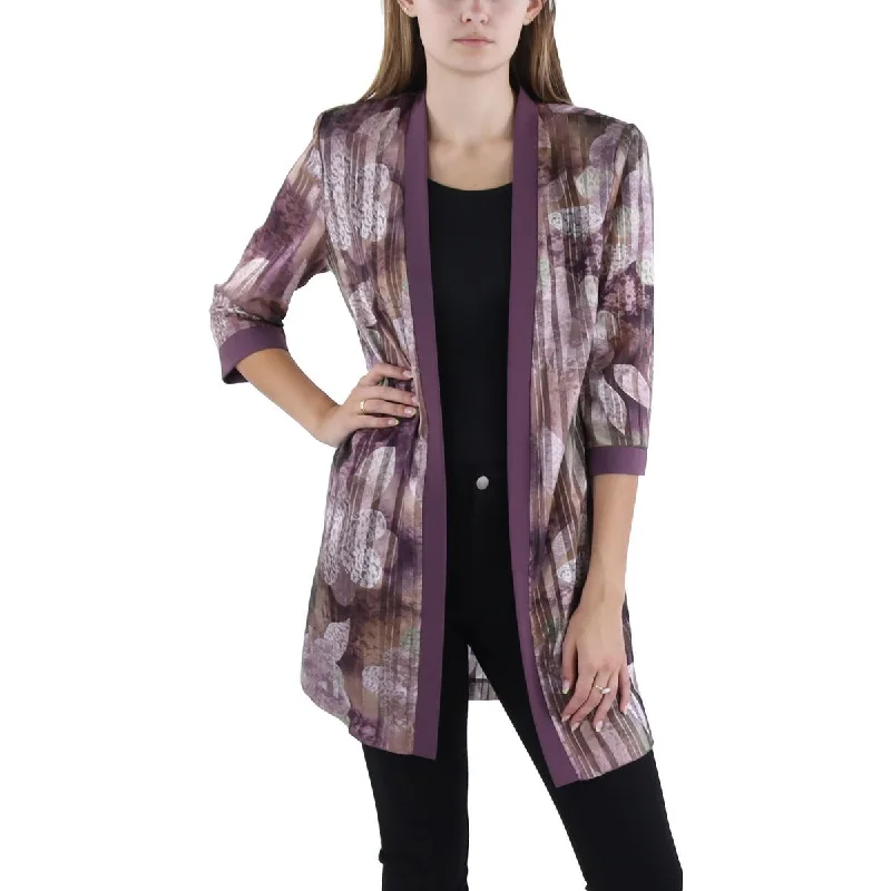 R&M Richards Womens Petites Shimmer Open Front Duster Blazer