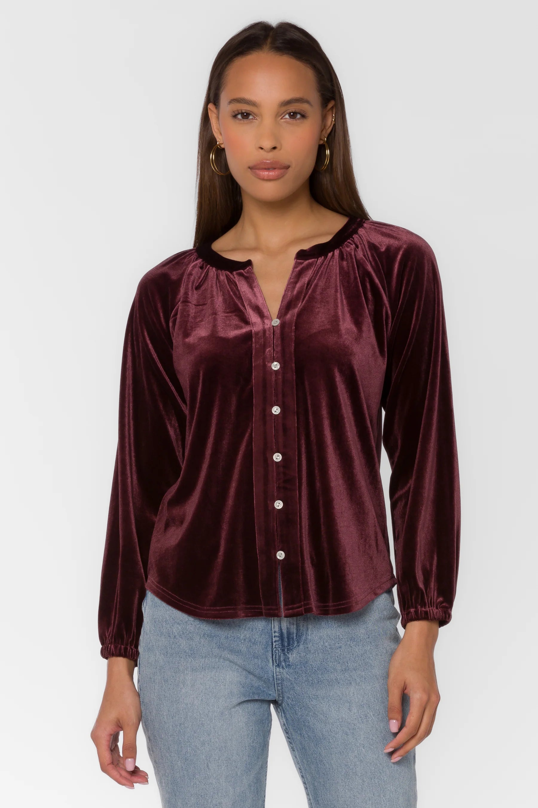 Neriah Velvet Long Sleeve Prune Top