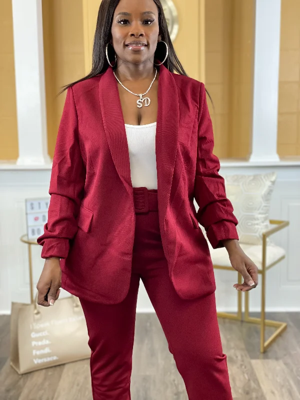 Myra 3/4 Sleeve Blazer (Burgundy)