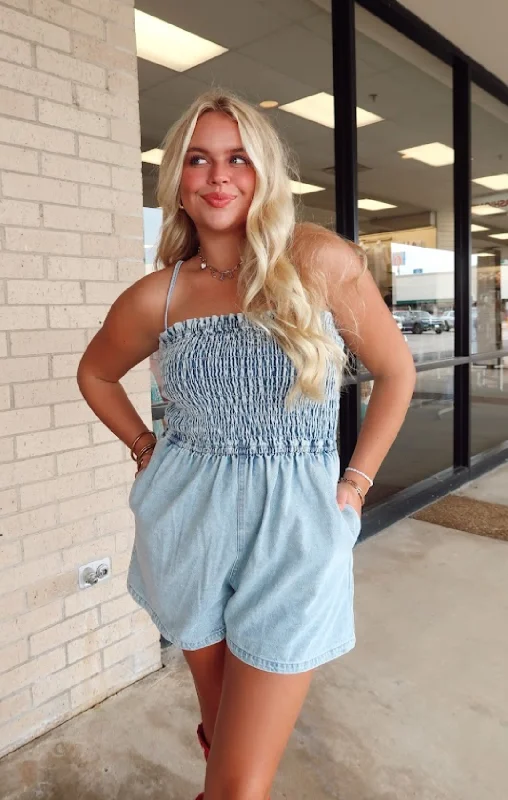 Smocked Denim Romper